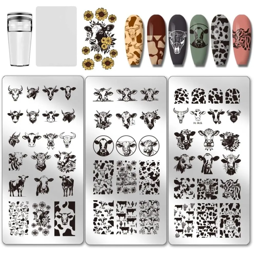 Nail Stamping Plate - 3pcs Plat Stamping Kuku Bertema Sapi