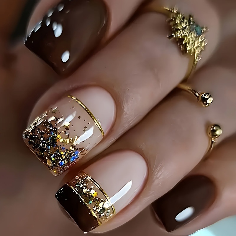 Nail Art Overlay - Kuku palsu pendek persegi untuk wanita,