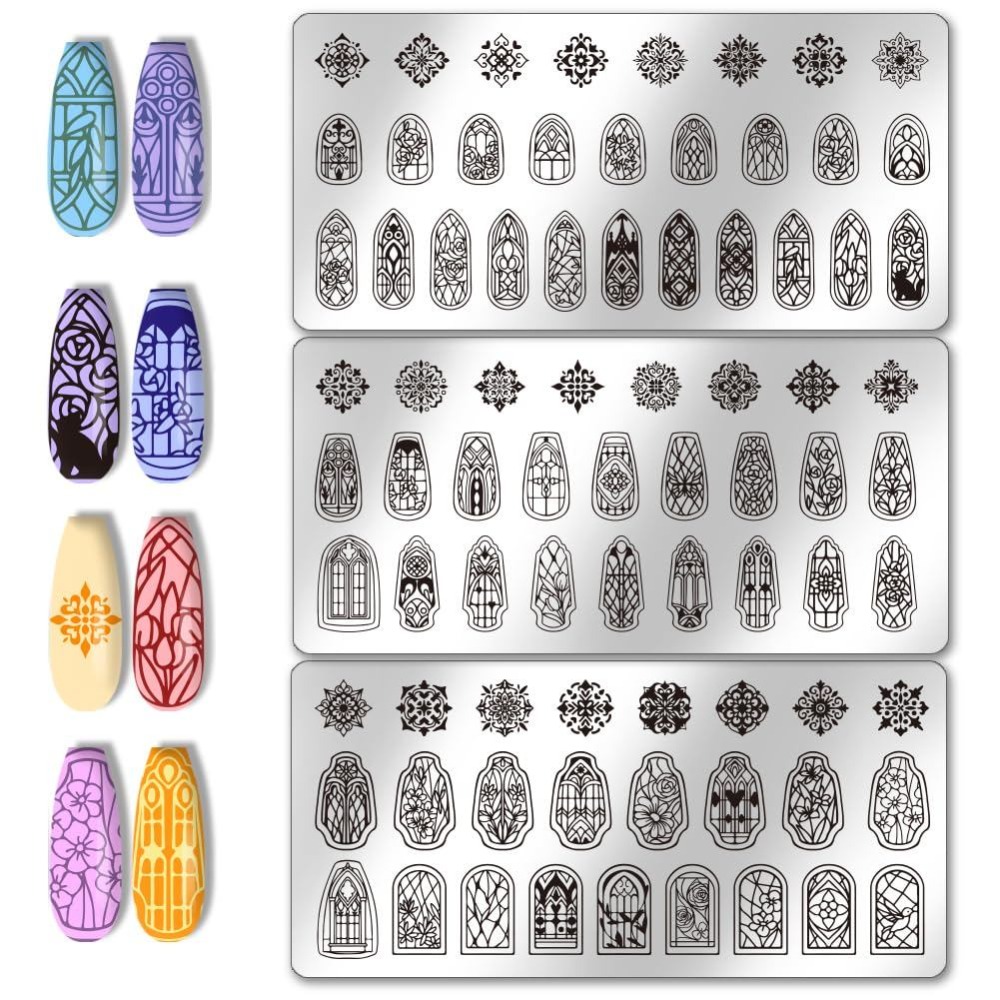 Nail Stamping Plate - 3pcs Template Seni Kuku Jendela Kaca