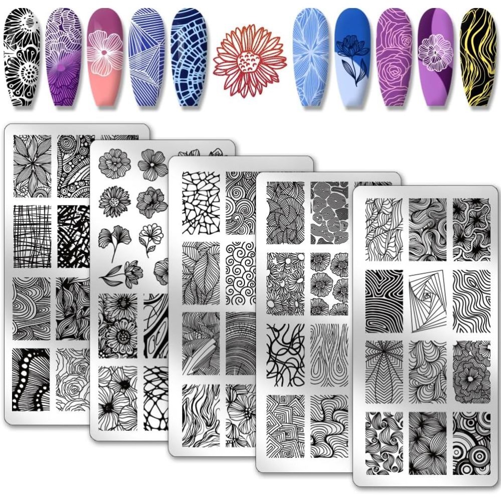 Nail Stamping Plate - 5pcs Template Seni Kuku Tekstur Garis
