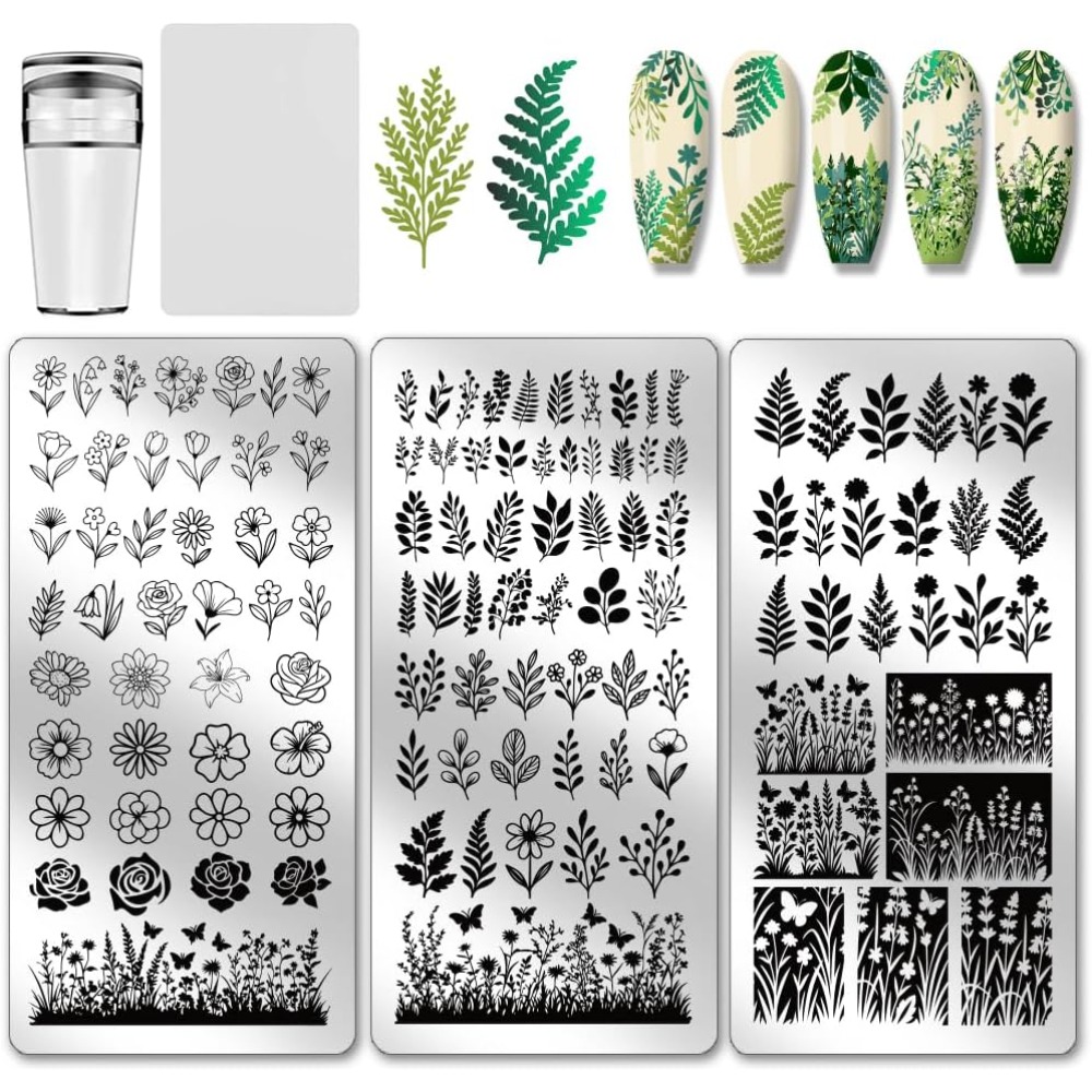 Nail Stamping Plate - 3pcs Plat Stamping Kuku Motif Daun