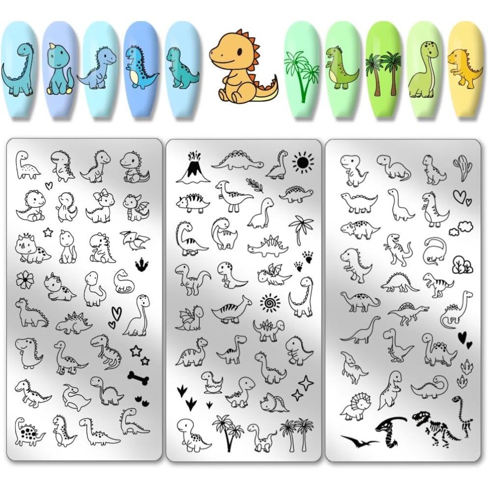 Nail Stamping Plate - 3pcs Pelat Stamping Kuku Dinosaurus, Template