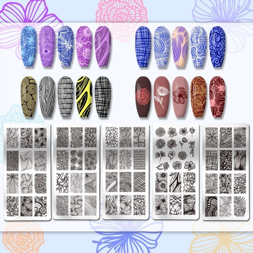 5pcs Template Seni Kuku Tekstu - Nail Stamping Plate ulasan dan harga