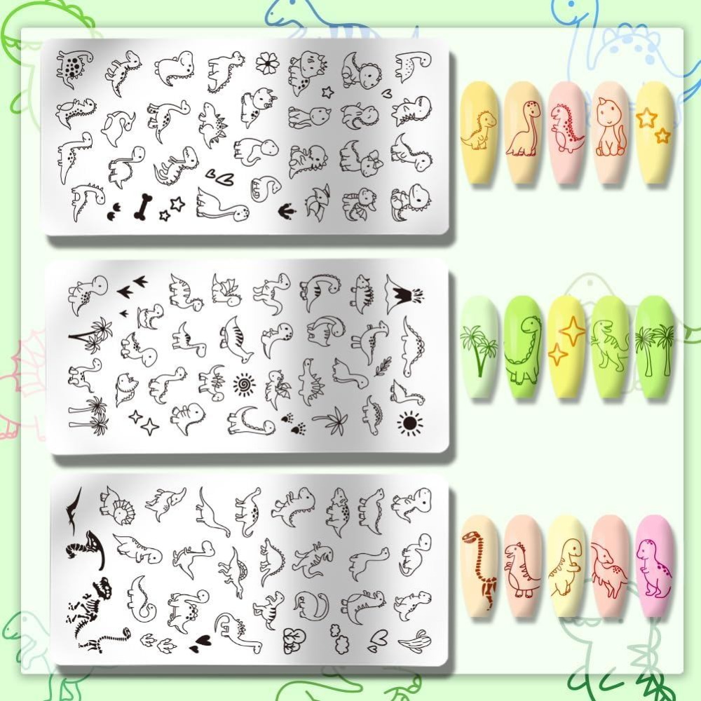 3pcs Pelat Stamping Kuku Dinos - Nail Stamping Plate ulasan dan harga
